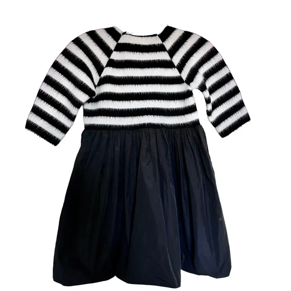 MummyMoon girls designer two tone striped warm long sleeve dress size 10